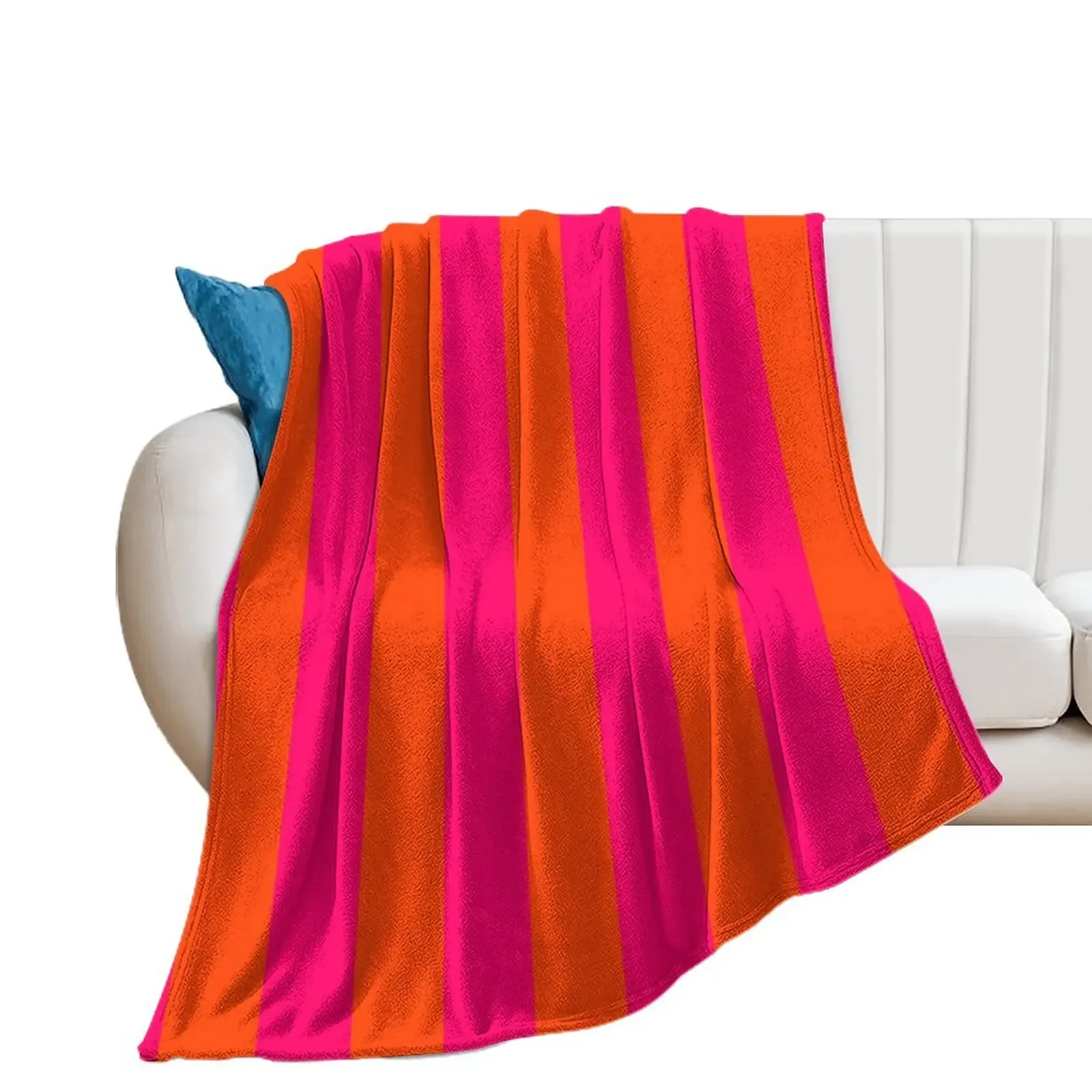 

Bright Neon Pink and Orange Vertical Cabana Tent Stripes Throw Blanket for sofa Comforter Blankets