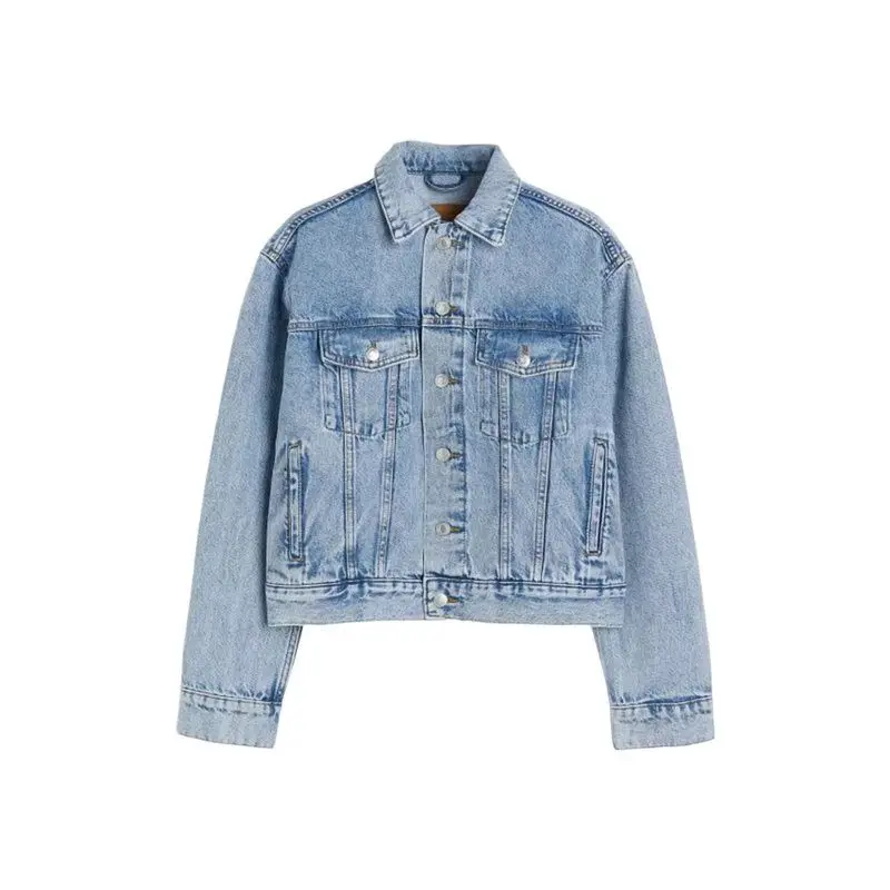 【TODAY-ONLY!】Women's 3/4 Sleeve Colored Cropped Denim Jacket Light Wash Short Jean Jacket Trucker Coat