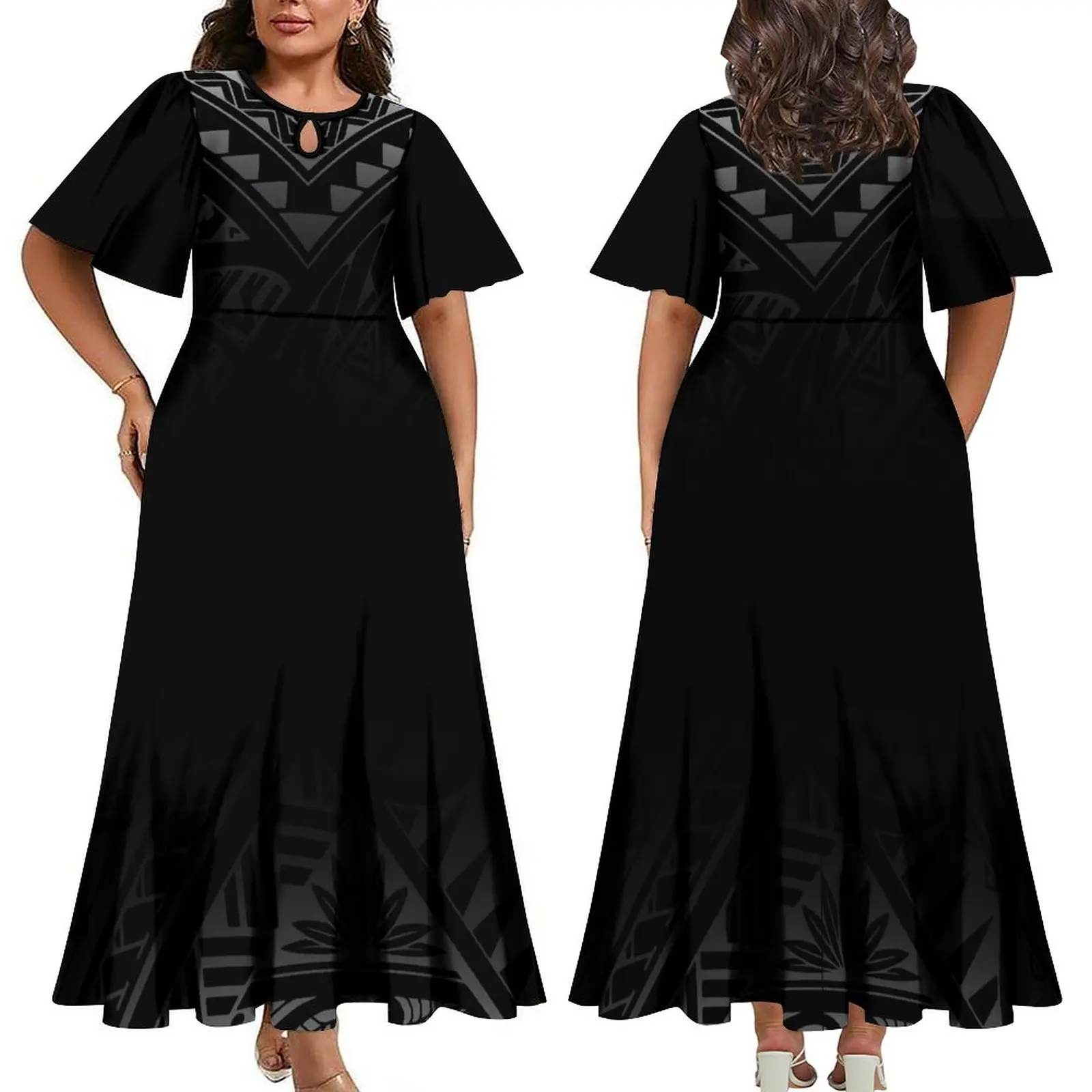 Support Your Design For A Breathable O-Collar Maxi Dress 6xl Cut-Out Flared Sleeve Party Dress Polynesian Design 