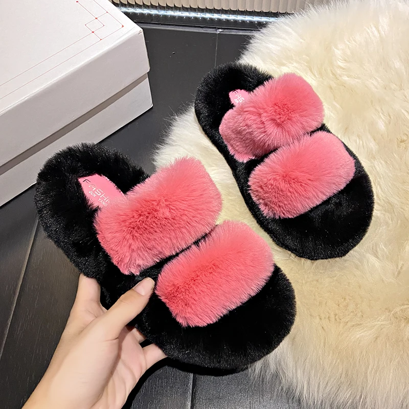 2024 Fashion Winter Women Cotton Slippers Outdoor Indoor Home Non-slip Plush Warm Cotton Shoes Women Bedroom Flat Warm Slippers