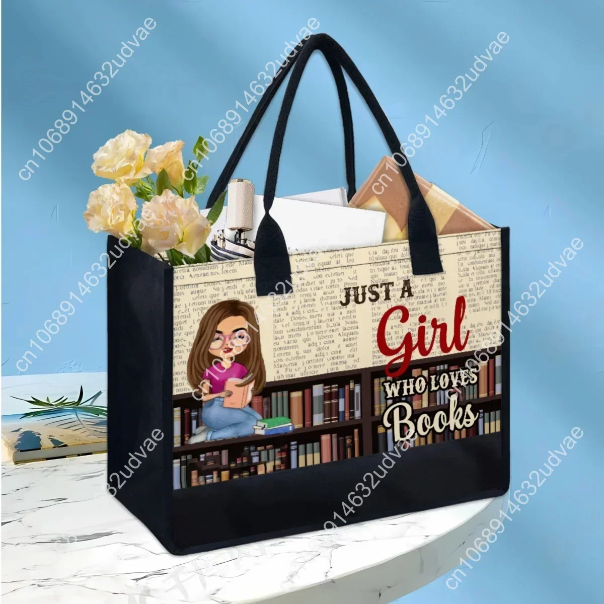 Just A Girl Who Loves Books Design Tote Bags Luxury Portable Street Popular Shoulder Bag Fashion Handle Handbags Teacher's Gift