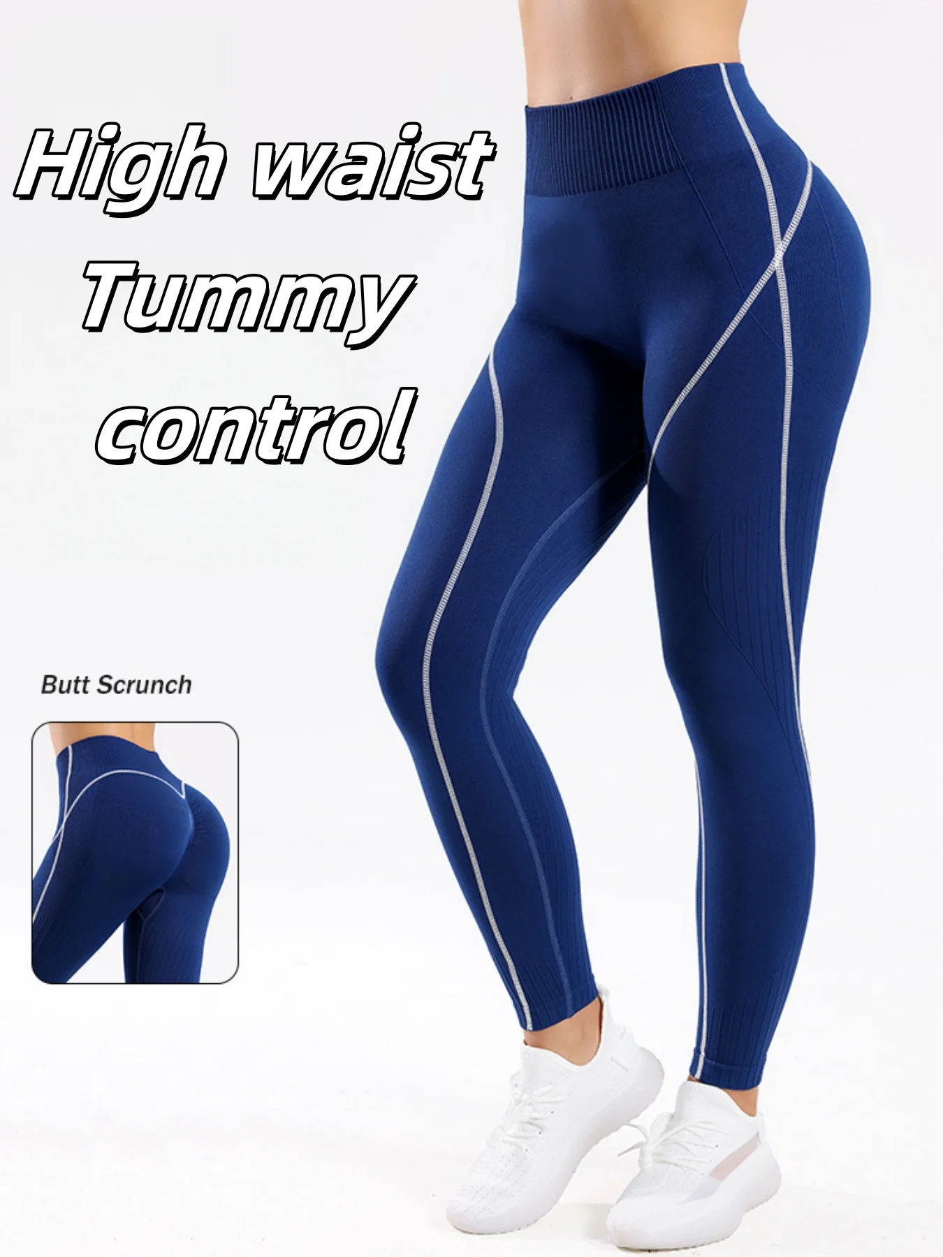 

Women's Seamless High Waist Contrasting Color Lifting Hip Threaded Yoga Pants Running Fitness Base Tight Trousers
