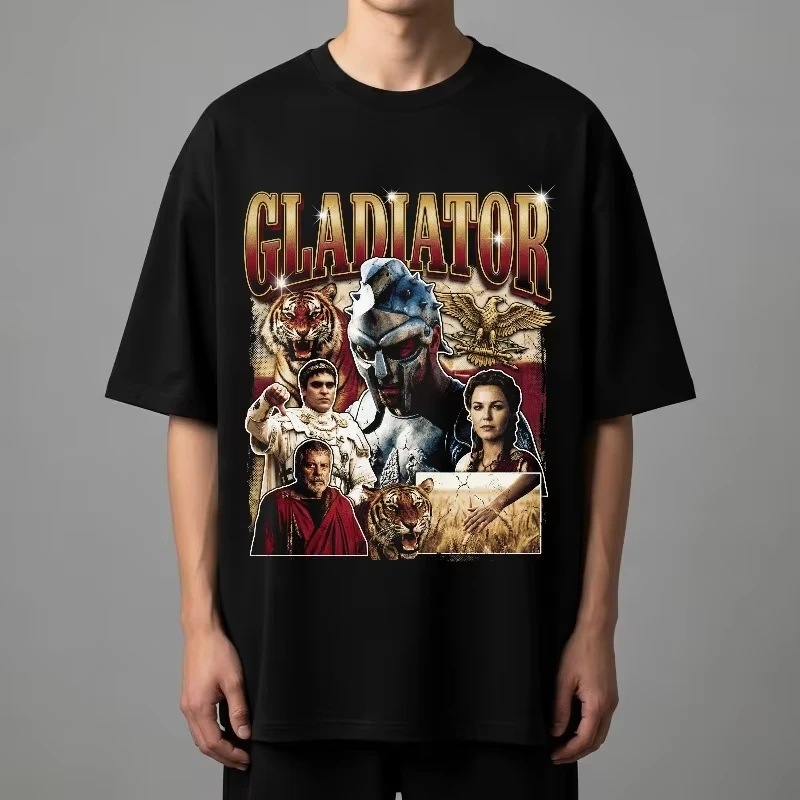 Retro Pattern T-shirt Summer Neutral Loose Breathable Cotton T-shirt Top Gladiator Movie T-shirt Maximus&Commodus