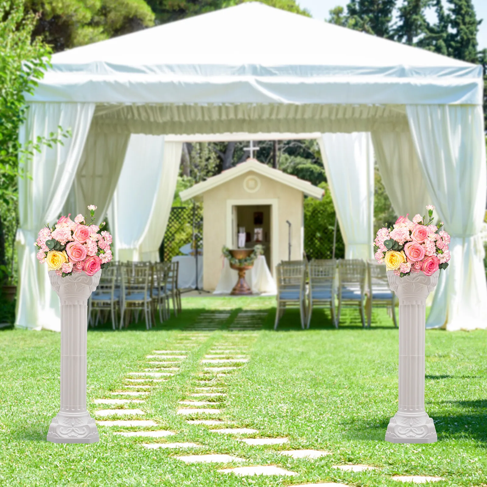 Rectangle Wedding Landscaping Roman Pillar Europeanism Wedding Roman Column White Party Flowerpot Holder