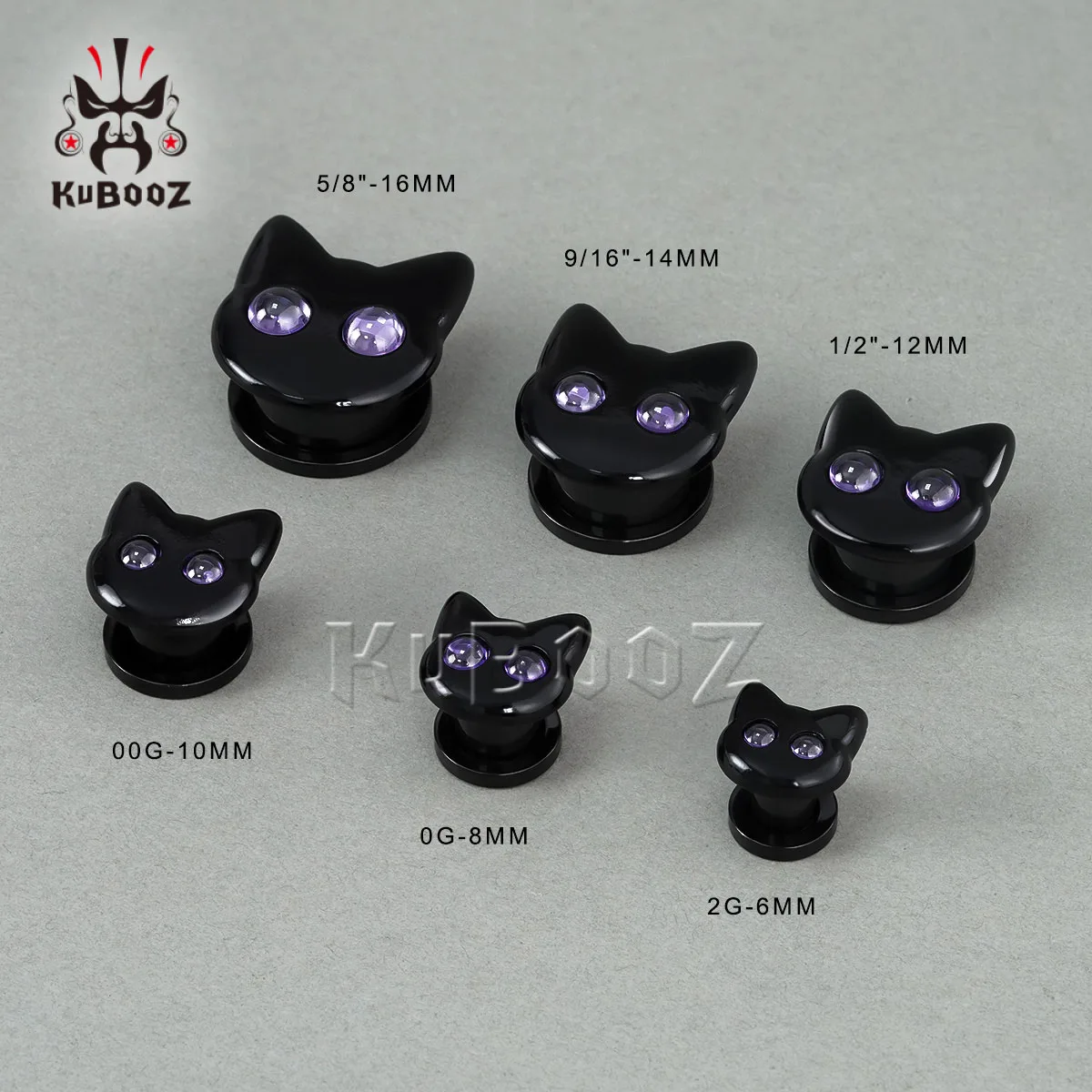 KUBOOZ Cute Black Cat  Ear Tunnel Plug Gauge Stretcher High-Quality Piercing Jewelry with Purple Eyes Trendy for Men Women