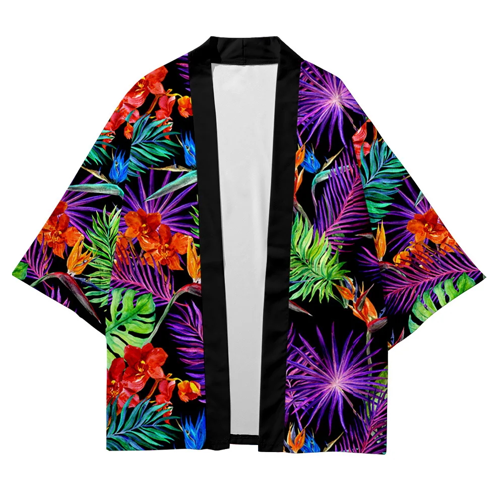 Tropical Plants Print Kimono Men Japanese Haori Summer Loose Cardigan Clothes Women Fashion Oversized Beach Shirt Yukata