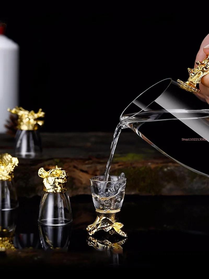 Chinese Zodiac White Wine Glass Set Golden Whiskey Glass Brandy Glass Home Wine Glass Set Wine Cabinet Decoration