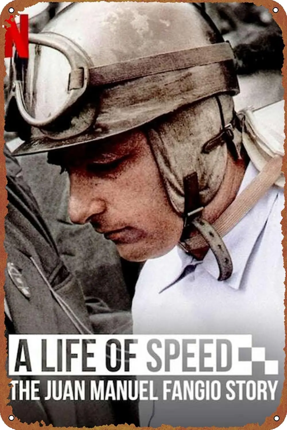 A Life of Speed: The Juan Manuel Fangio Story Movie Poster Vintage Look Tin Metal Sign Wall Decoration 8x12 Inches