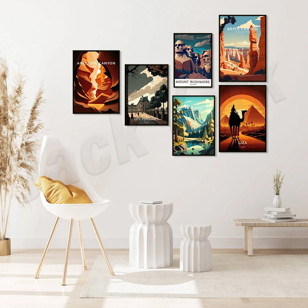 Mount Rushmore, Barcelona, Antelope Canyon, Egypt, Bryce Canyon, Miami, Paris Tuileries, Great Wall of China Travel Poster