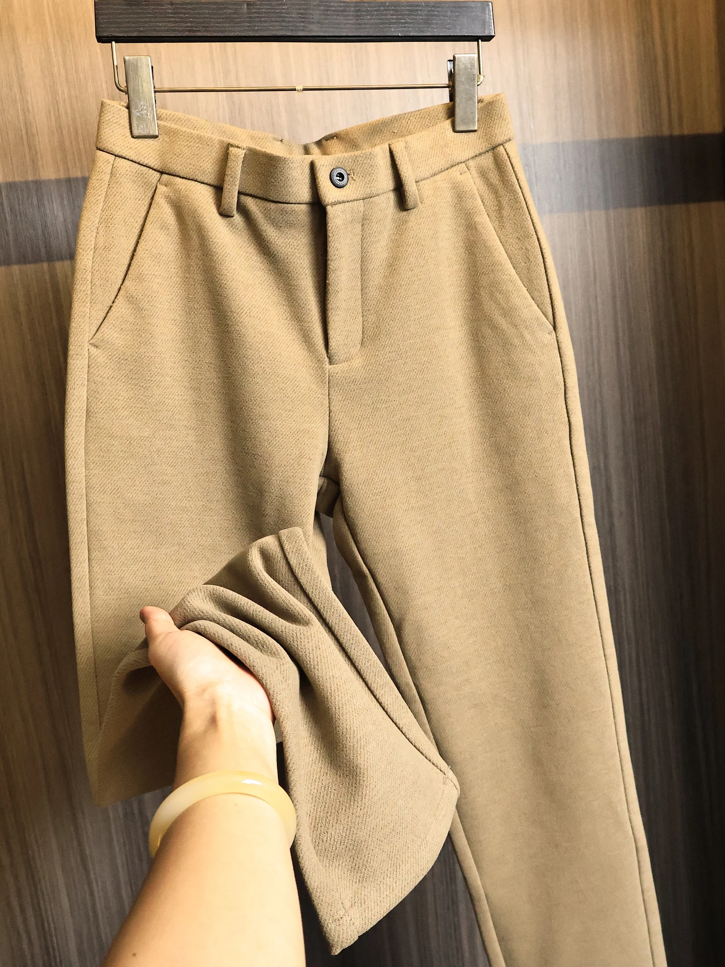 H-Home Men's Thickened Woolen Straight Leg Casual Pants Autumn Winter Business Commute Fashionable Comfortable Warm Trousers