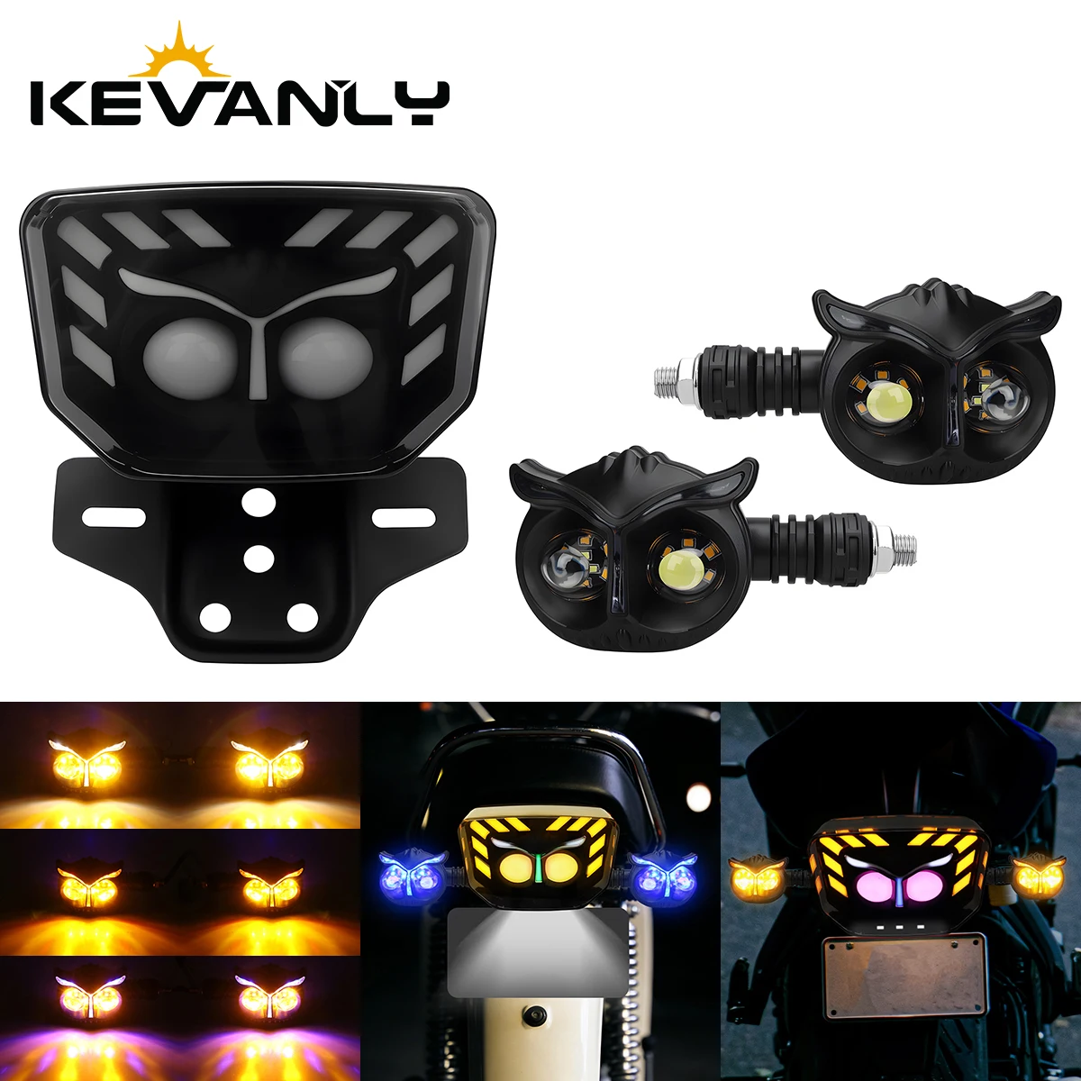 1Set Owl Shaped Motorcycle LED Taillight Turn Signal Light Dynamic Flash Rear Decorative Light Colorful Daytime Running Light