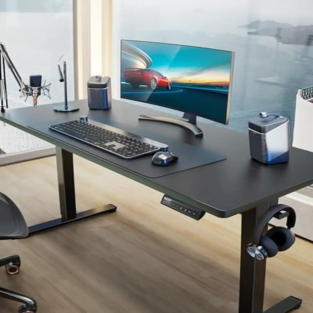 Height Adjustable Electric Standing Desk Memory Computer Home Office Black 55x28