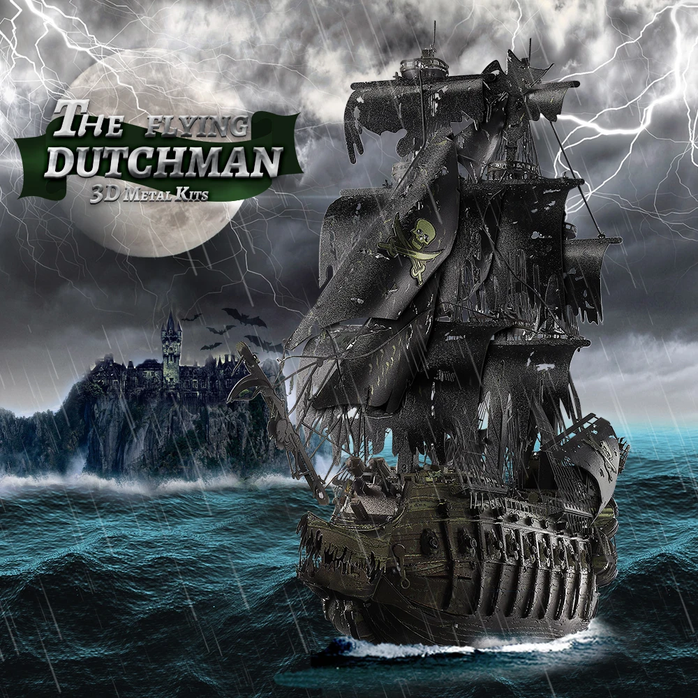 Piececool 3D Metal Puzzle The Flying Dutchman Model Building Blocks Pirate Ship Jigsaw for Teens Brain Teaser DIY Toys