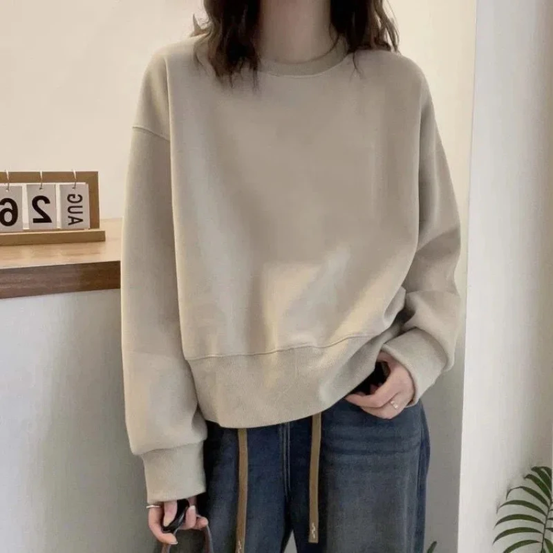 

Autumn Winter New Fashion Round Neck Long Sleeve Solid Sweatshirts Women's Clothing Casual All-match Loose Simplicity Chic Tops