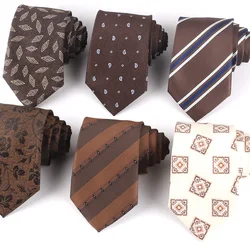 Floral Ties For Men Women Brown Color Neck Tie For Party Business Suit Striped Neckties Wedding Neck Tie For Groom Gifts