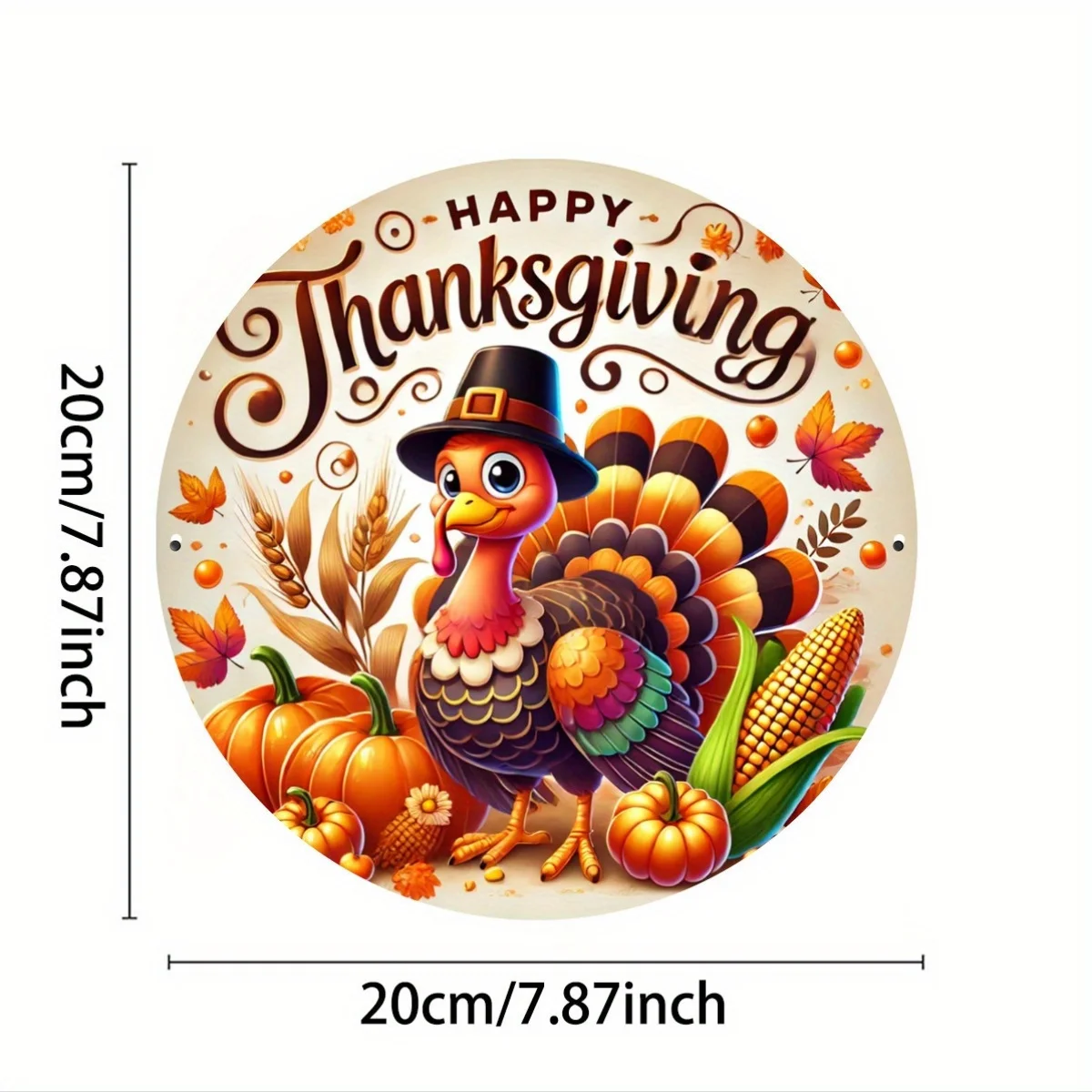 Thanksgiving Turkey Pattern Metal Sign Set of 1 - Charming Printed Iron Wall Art, Round Festive Hanging Plaque for Bar, Café, Cl