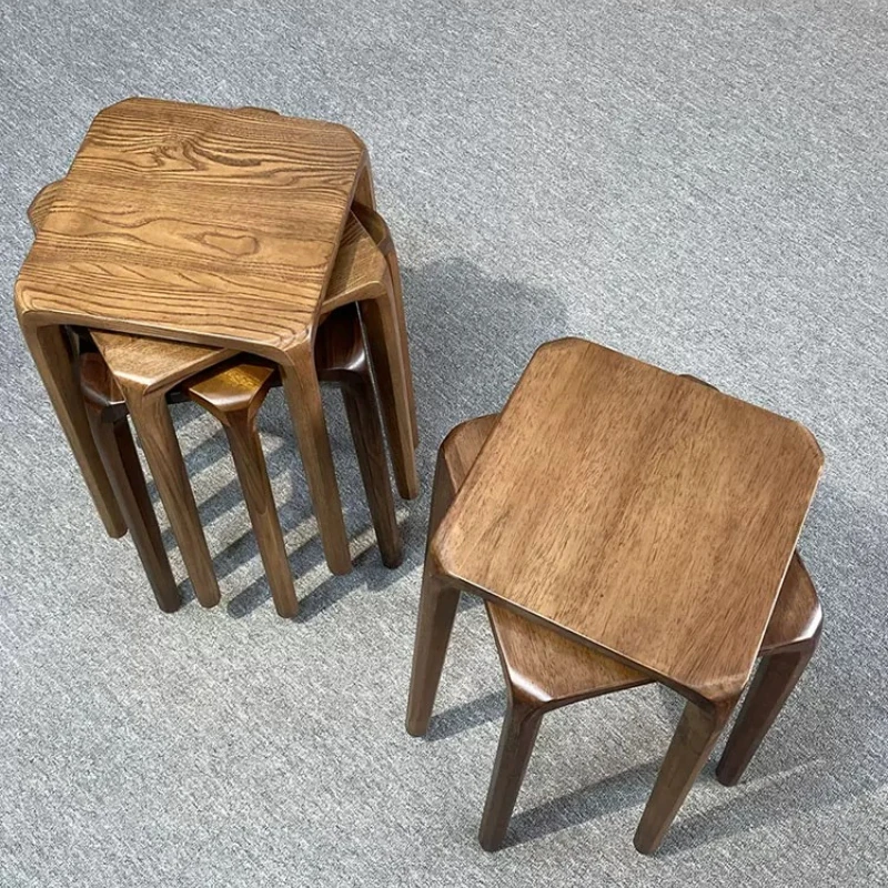 Solid Wood Square Stool Minimalist Walnut Tea Rack with Mortise Tenon Joint Premium Rustic Kitchen Seat Handcrafted Dining Chair