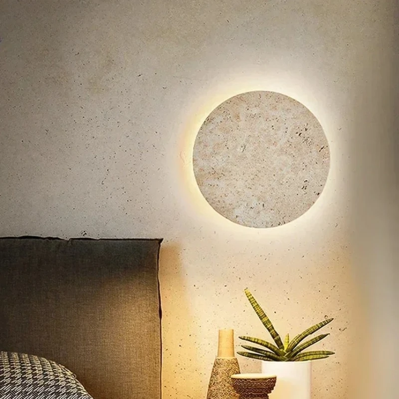 Wabi-Sabi Yellow Travertine Wall Light Natural Stone LED Wall Sconce Lamp for Bedroom Bedside Aisle  Stair Home Deocr