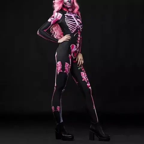 Rose Skeleton Adult Kids Scary Costume Halloween Dress Cosplay Sexy Jumpsuit Carnival Party Baby Girl Rompers Day of The Dead