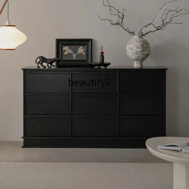 

Modern simple solid wood chest cabinet small apartment chest of drawers living room storage locker nine chest cabinet