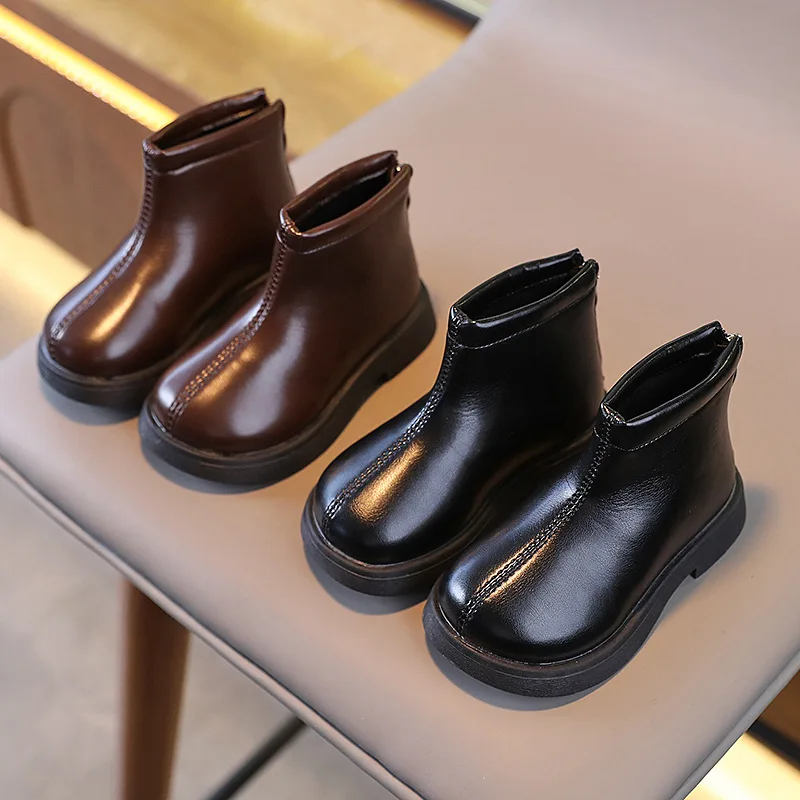 2024 Children Fashion Boots Autumn Winter Warm Snow Shoes Infant Kids Girls Boys Casual Shoes Top Quality Retro Leather Boots