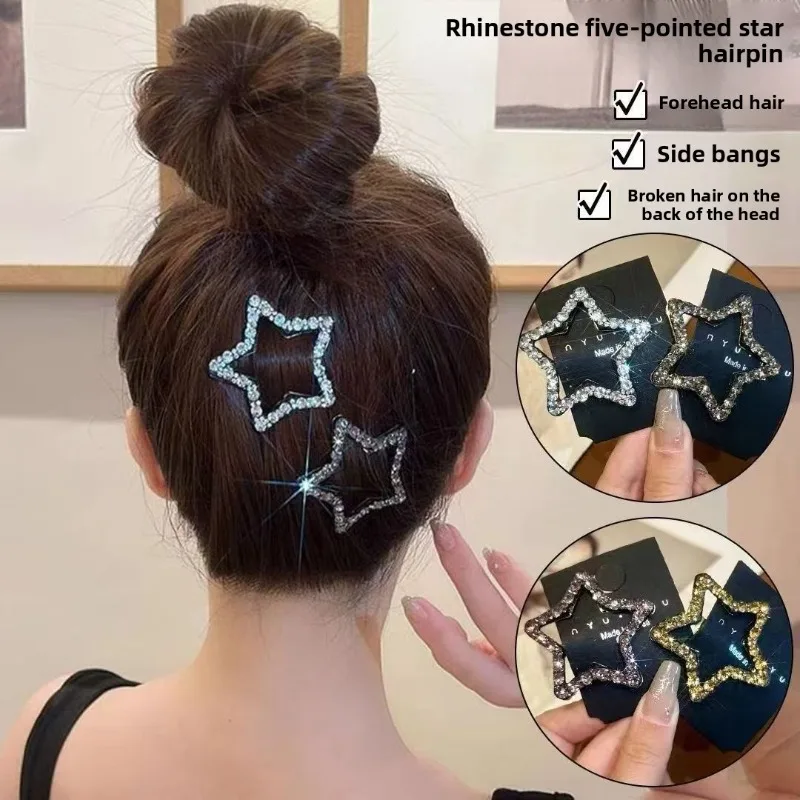 

Five Point Star Hair Clips Rhinestone Barrettes for Girls Stylish Side Hair Clips，High-end bangs BB clip，Duckbill Clip，Side Clip