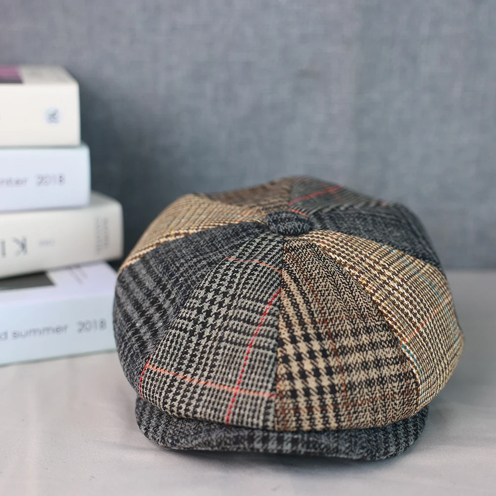 2025 Men Newsboy Hats Wool Autumn Vintage Herringbone Octagon Cap Women Casual Splicing Berets Gatsby Flat Hat 118