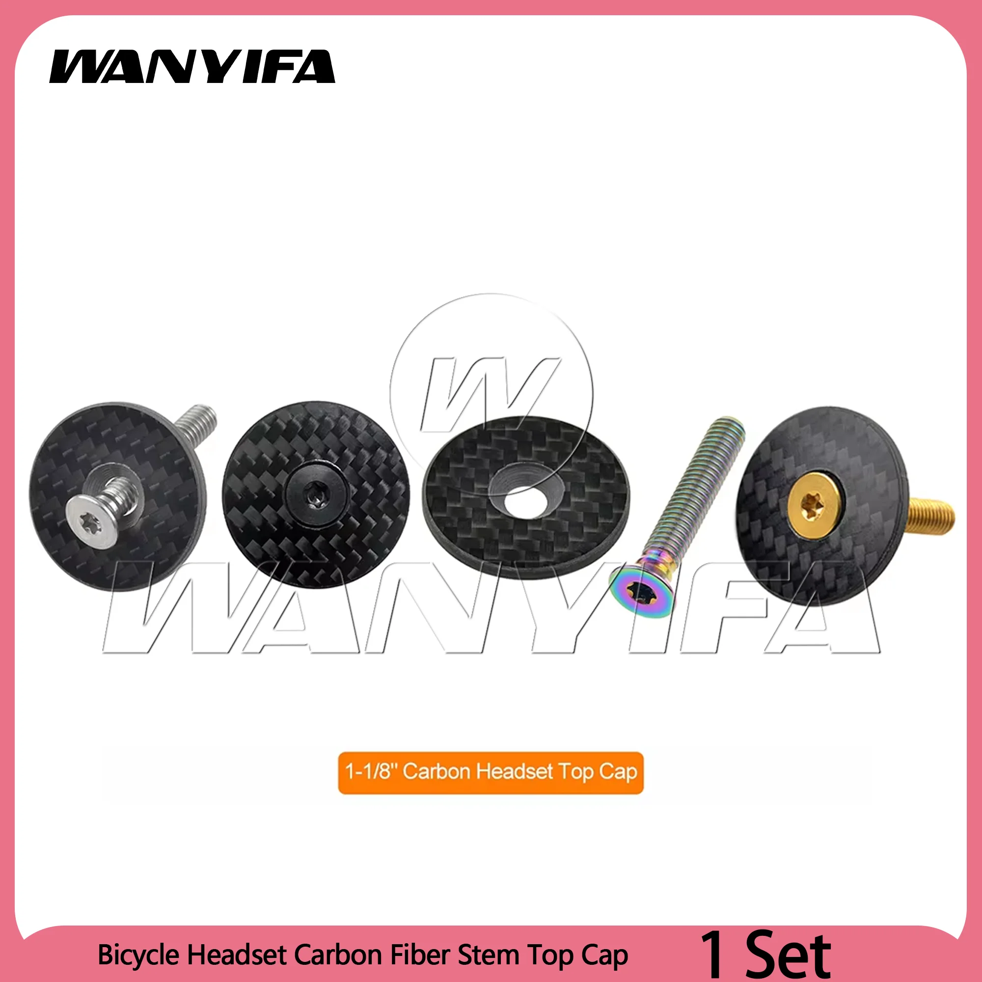 

Wanyifa Bicycle Headset Carbon Fiber Stem Top Cap 28.6mm 1 1/8" Steerer Fork Tube Headset Cap Cover + M6X35 Titanium Bolt