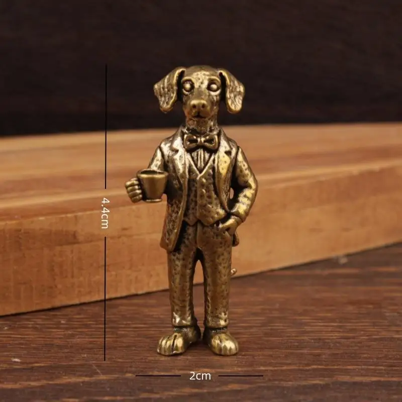 Handgefertigte Messingfigur eines Gentleman-Hundes mit charmantem Fliegenkragen, Teetrinkender Welpen-Statue für die Dekoration von Bücherregalen zu Hause, Kunsthandwerksgeschenk – Detail 6