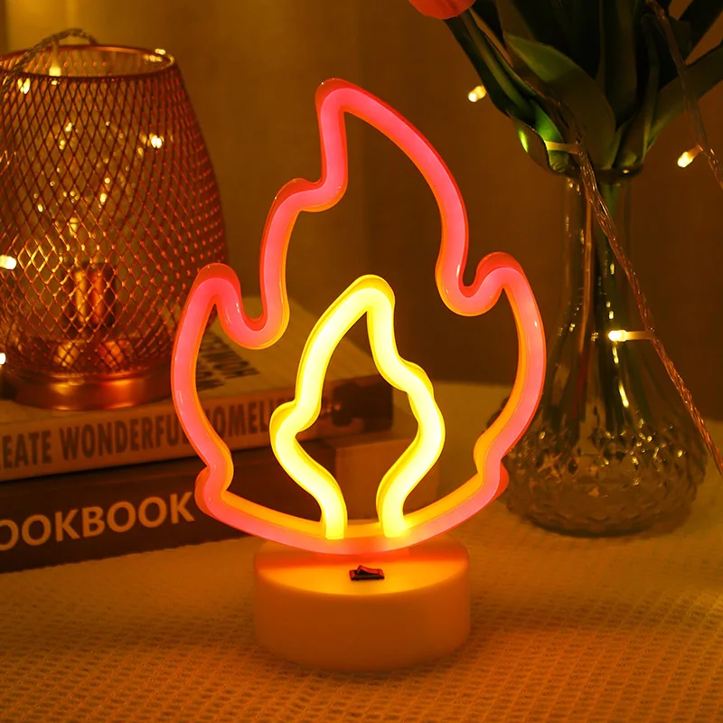 Flame Sign Neon Light LED Fire Flaming Logo Modeling eggplant Lamp Decor Shop Room Wall Table Bar Club Party USB & Battery Box