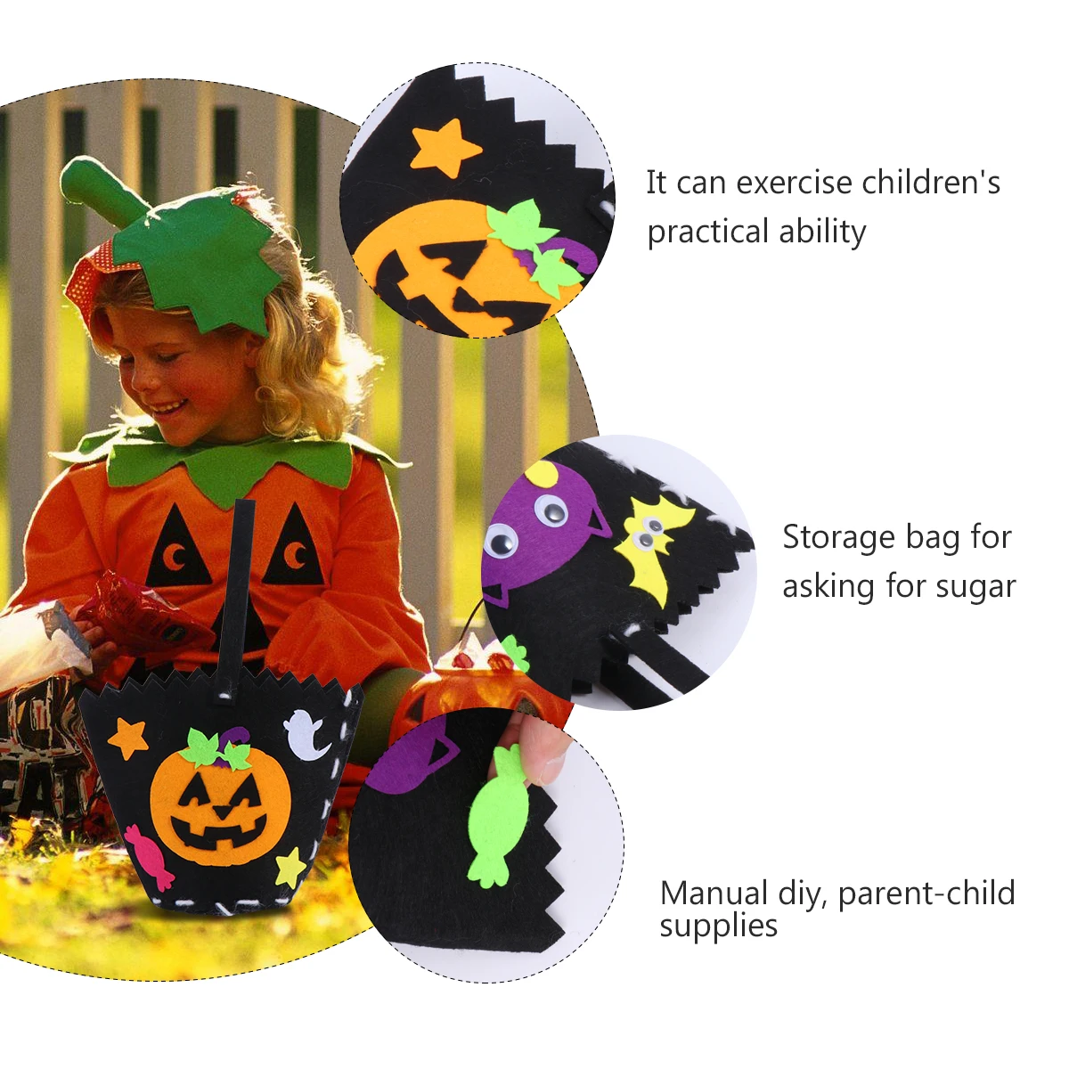 

3 Pcs/Set Candy Bag Pumpkin Child Goodie Bags for Halloween Gift Container