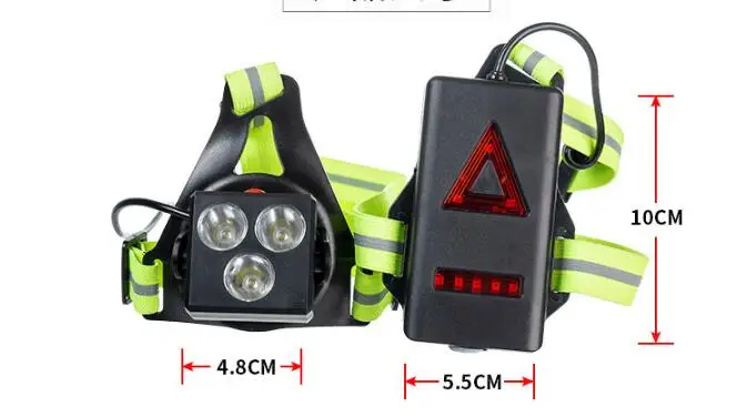 USB Bright Waterproof LED Safety Night Chest Running Light with Red Taillights for Night Runners Jogging Dog Walking