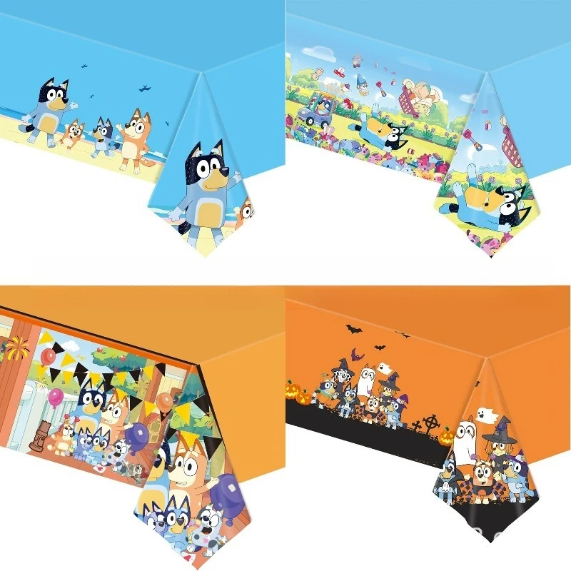 

Новая скатерть Bluey для дня рождения, розово-зелено-синяя тематика, пластиковая одноразовая скатерть, подарок на детский праздник, товары для вечеринок