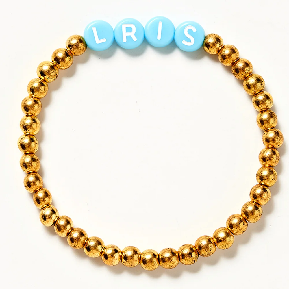 قطعة واحدة من سوار مخصص - اسم محفور شخصي، خرز ذهبي، DIY، محفور بالليزر، تصميم أنيق، ملحق مثالي للاستخدام اليومي وL