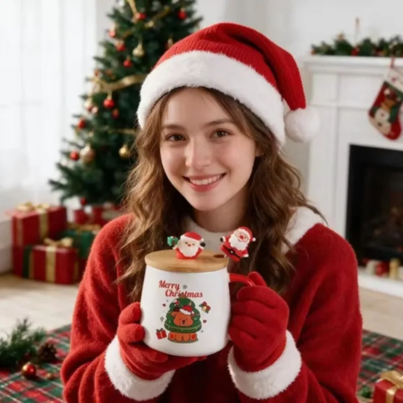 Hot-selling Christmas holiday gift mugs with lids and spoons - creative gift box of Christmas snowman ceramic cups
