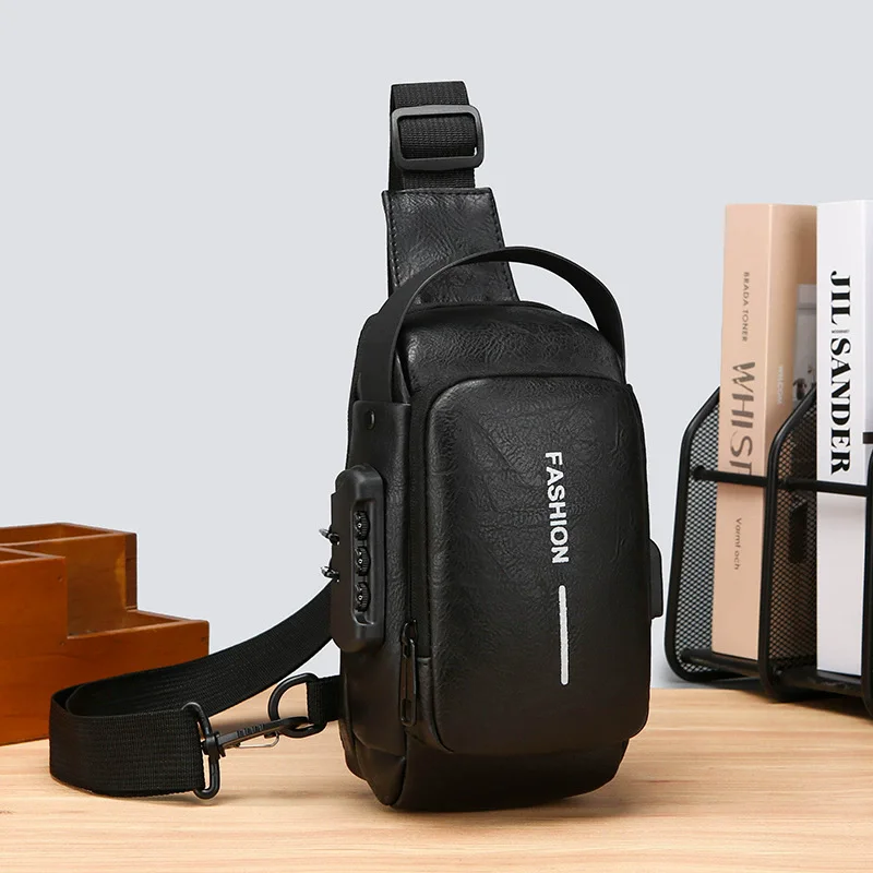 Men's Multifunction Anti-theft USB Chest Bag Sling Shoulder Bag Password Lock Crossbody Bag Suitable for Cycling Small Backpack