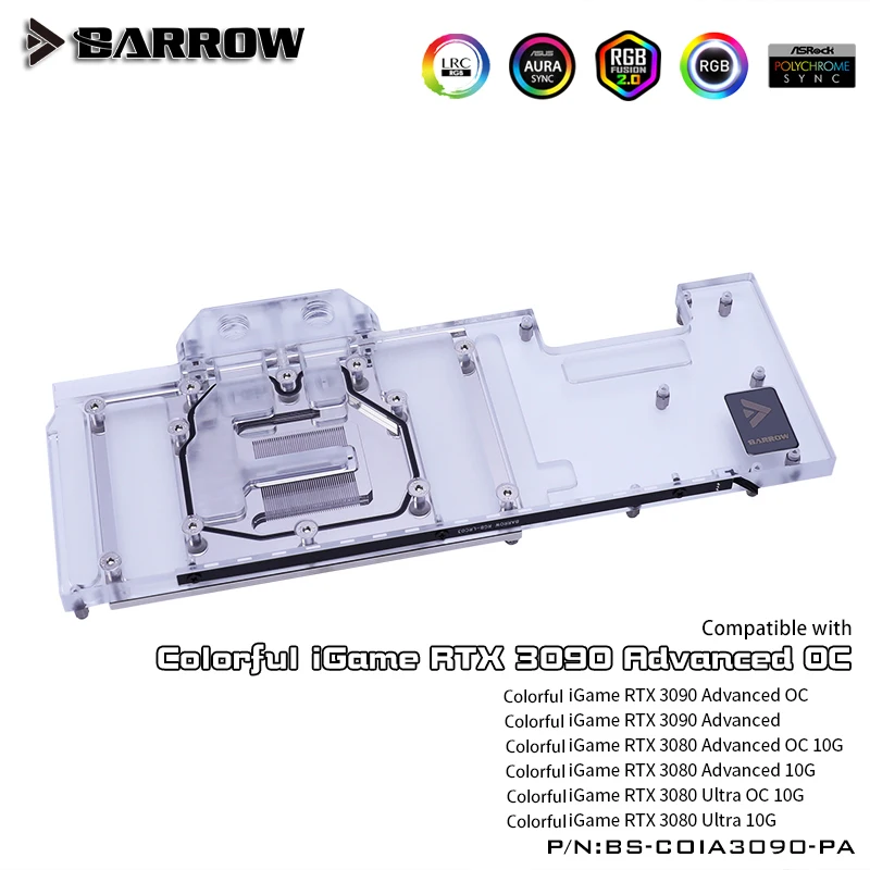 BARROW Water Block use for Colorful iGame RTX 3090 Advanced OC   /iGame RTX 3080 Ultra OC GPU Card Header A-RGB cooling block