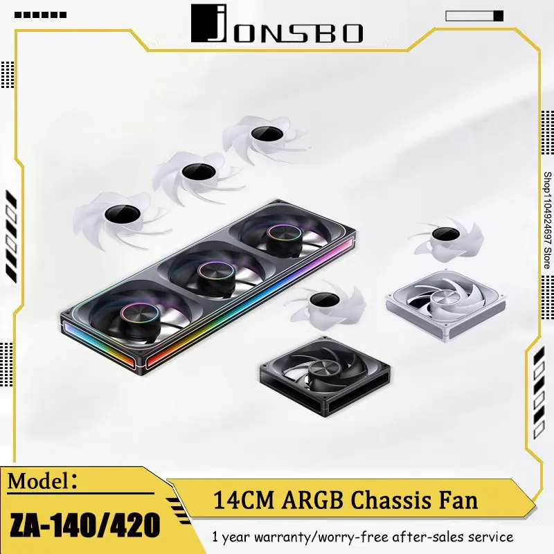 JONSBO ZA-140/420 3-in-1 Chassis Fan 14CM Building Blocks Without Wire Splicing ARGB Divine Light Synchronization PWM Silent Fan