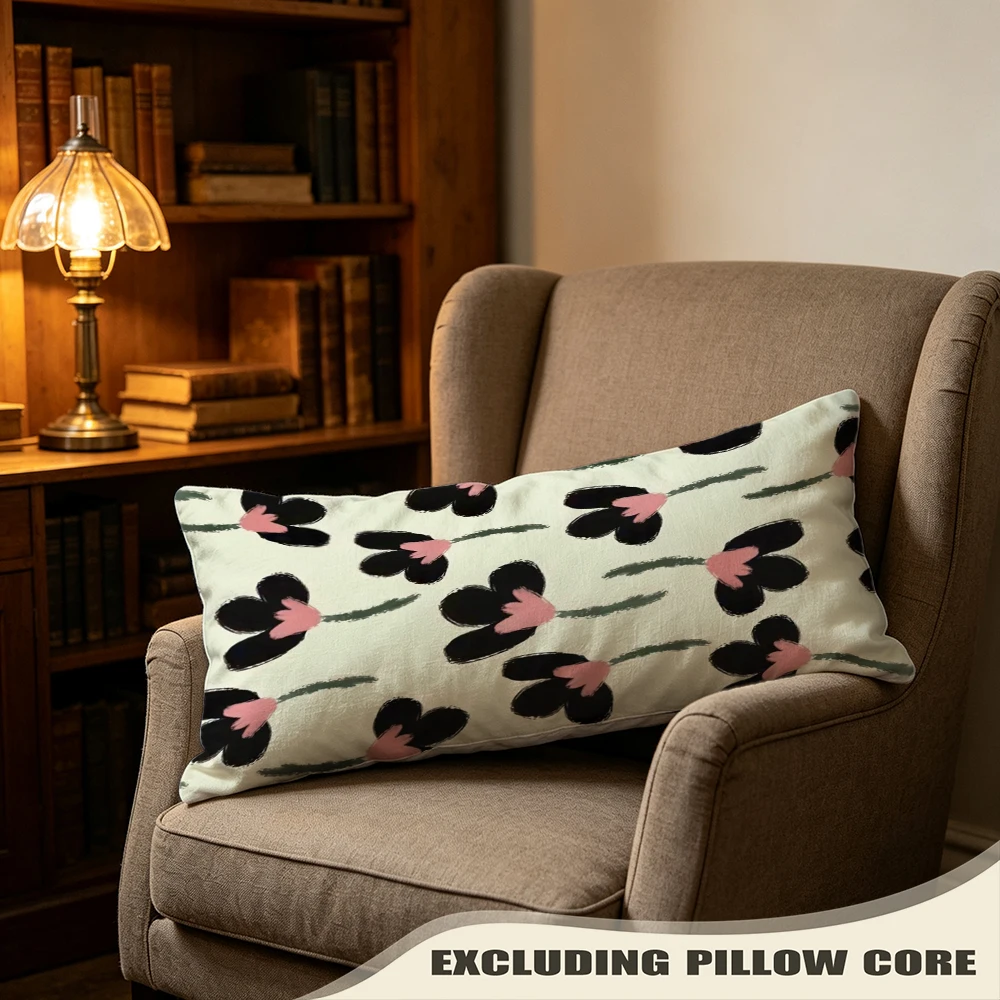 White Black Mickey Mouse Print Long Pillow Cover, Whimsical Style, Dining Room Decorative, Polyester, Bridal Shower Gift