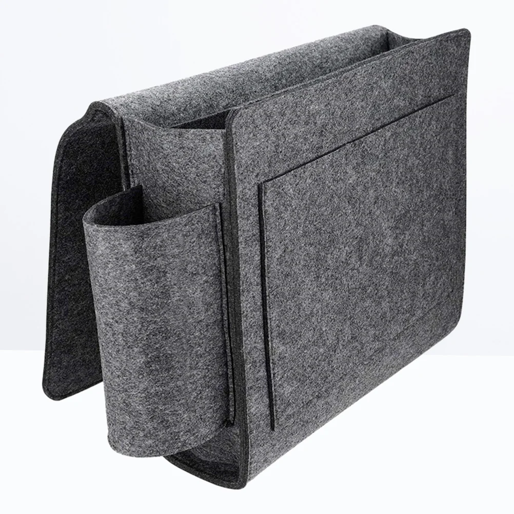 

Dark Grey Felt Bedside Caddy Storage Bag Organizer for Sofa Chair Dormitory Remote Control Phone Magazine Snacks Eyeglasses