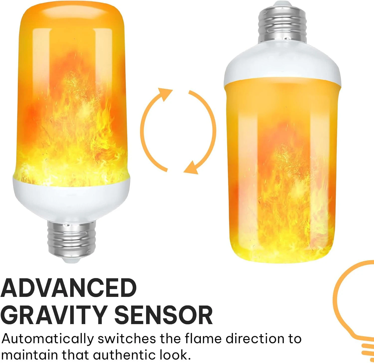 LED Flame Light Bulb E26/E27 4-Mode Flickering Fire Effect with Upside down Feature for Christmas Home Decor