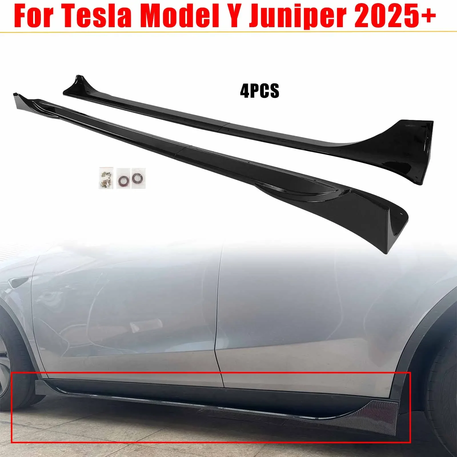 

For 2025 Tesla Model Y Juniper Car Side Skirt Extension Body Kit ABS Plastic Glossy Black Carbon Fiber Print Matte Black