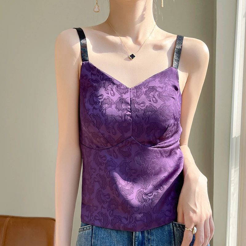 

Новая коллекция весны/лета 2025, новый женский шелковый жилет-бретелька в китайском стиле, можно носить с красивой спиной и верхом