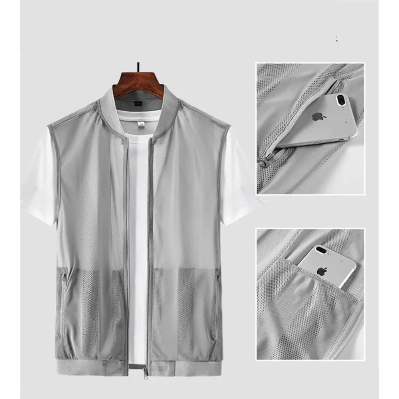 

Летний мужской сетчатый жилет для рыбалки с несколькими карманами, уличная рабочая куртка без рукавов, мужская быстросохнущая одежда в полоску, походный жилет на молнии