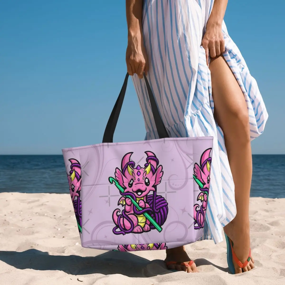 Crochet Dragon Beach Travel Bag, Bolsa de Ombro de Férias, Padrão Multi-Style, Adulto Travel Bag