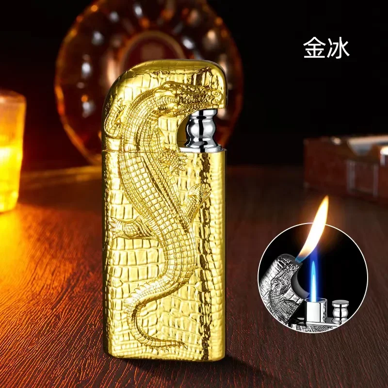 Creative Cool Double Flame Gas Lighter Alloy Material Animal Relief Shape Butane Injection Men\'s Creative Lighter