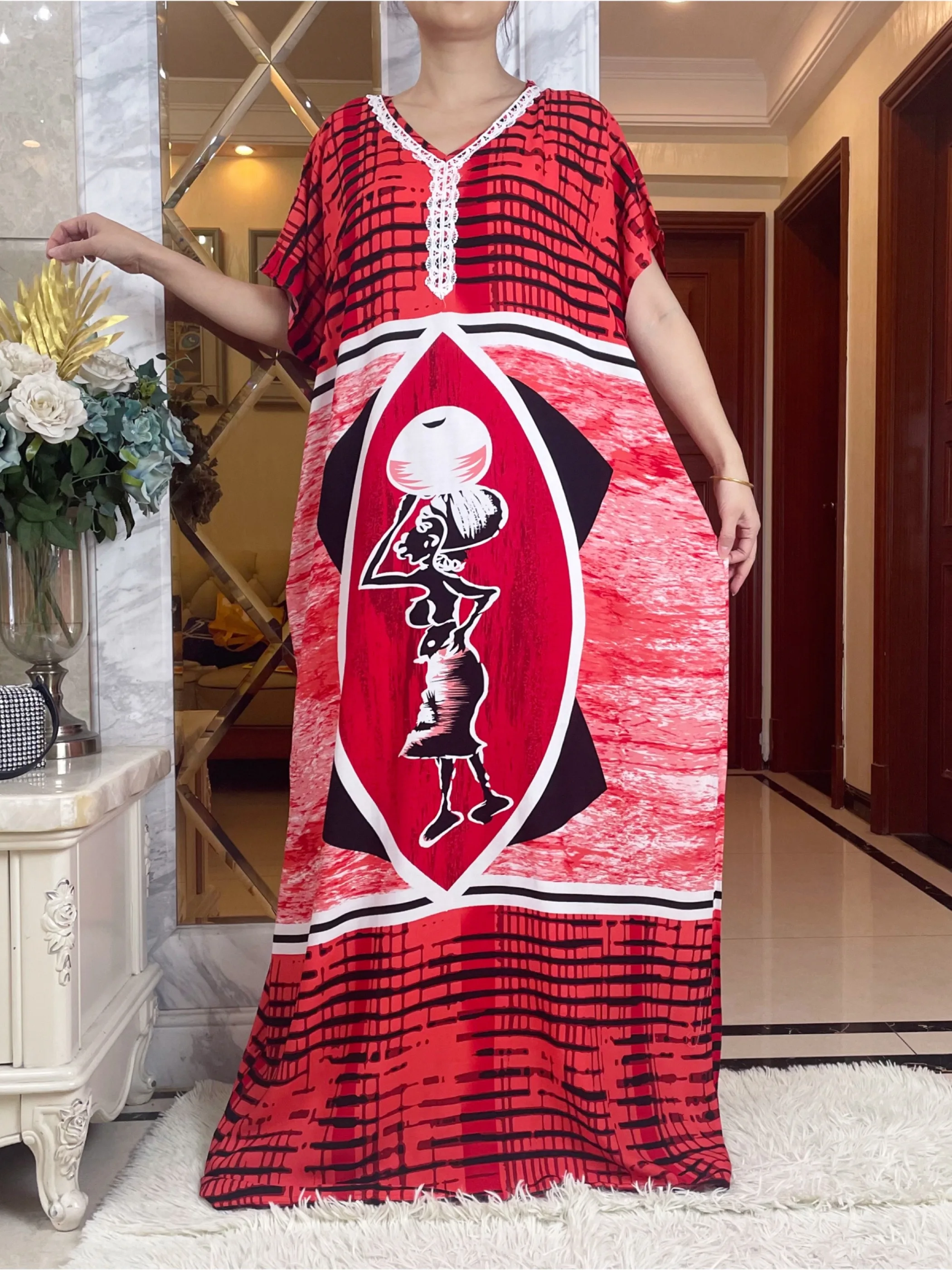 2024New African Women Abayas Cotton Fabric Dresse With Big Scarf For Women Summer Short Sleeve Muslim Robe Traditional Clothing