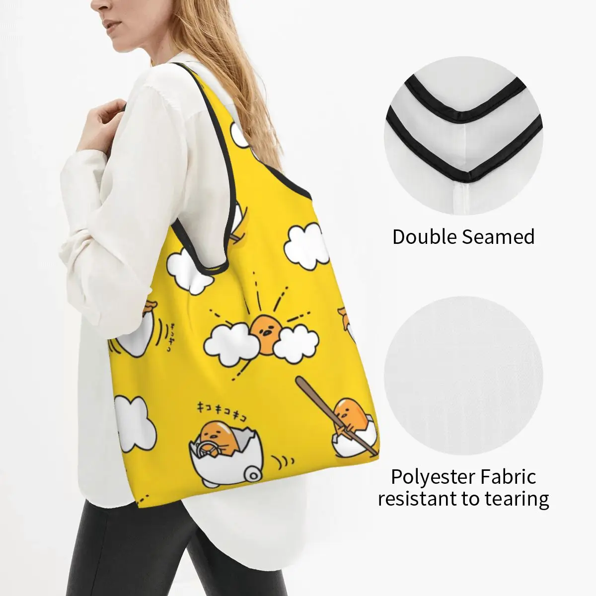 Gudetama The Lazy Egg Shopper Bag Aesthetic Handbags Cloth Travel Tote Bag Female Designer Shopping Bags