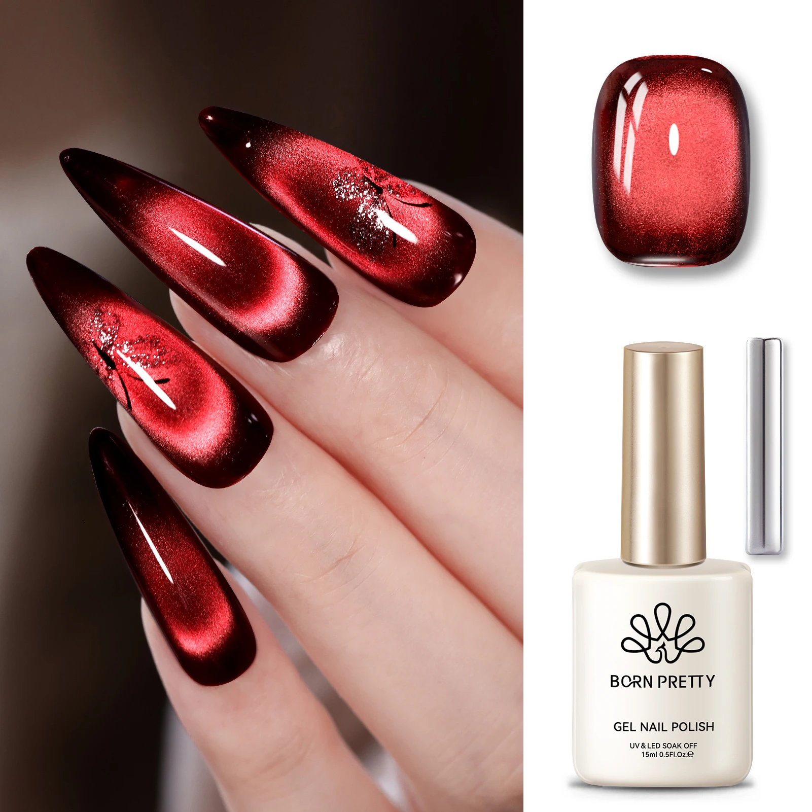 

BORN PRETTY 15ml Dark Red Series Cat Magnetic Gel Winter Autumn Ultra Shine Soak Off UV Gel Nail Art Varnish Syrup Nail Supplies