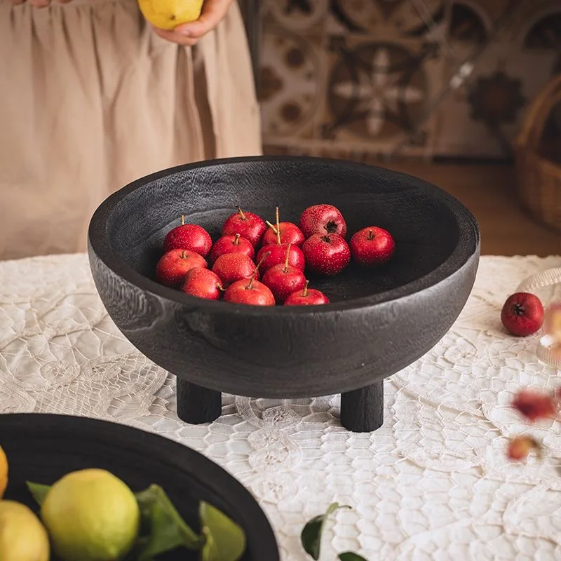 Nordic Retro Paulownia Wooden Plate High-end Fruit Plate Tray with 4 Legs Ornament Wood Pallet Storage Bowl Homestay Home Decor